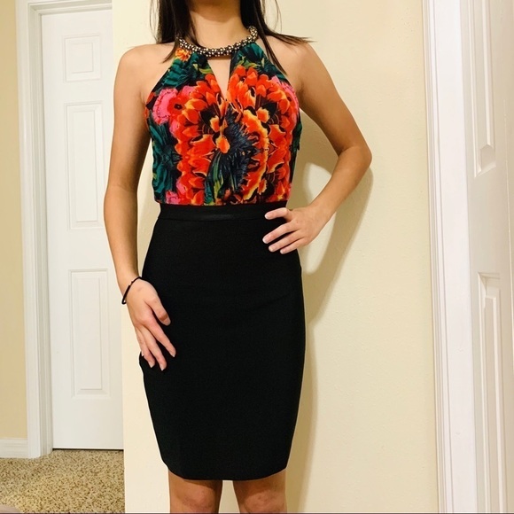 NEW FOREVER 21 jewelry choker floral bodycon mini dress women size S - Picture 1 of 5